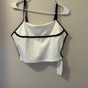 White crop top with black trim